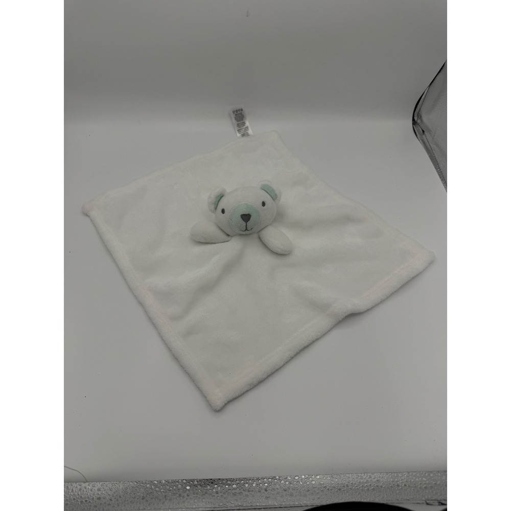 Baby by Bon Bebe White Polar Bear Security Blanket Lovey Mint Green Accents - Picture 1 of 5